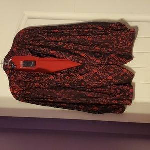 Torrid Black Lace Overlay Red Jacket with Gathered Arms One Button
